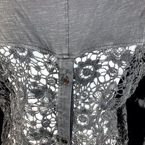 Jag Jeans Women's Wren Tee Lace Back in Slub Jersey Tunic Charred Gray Size L